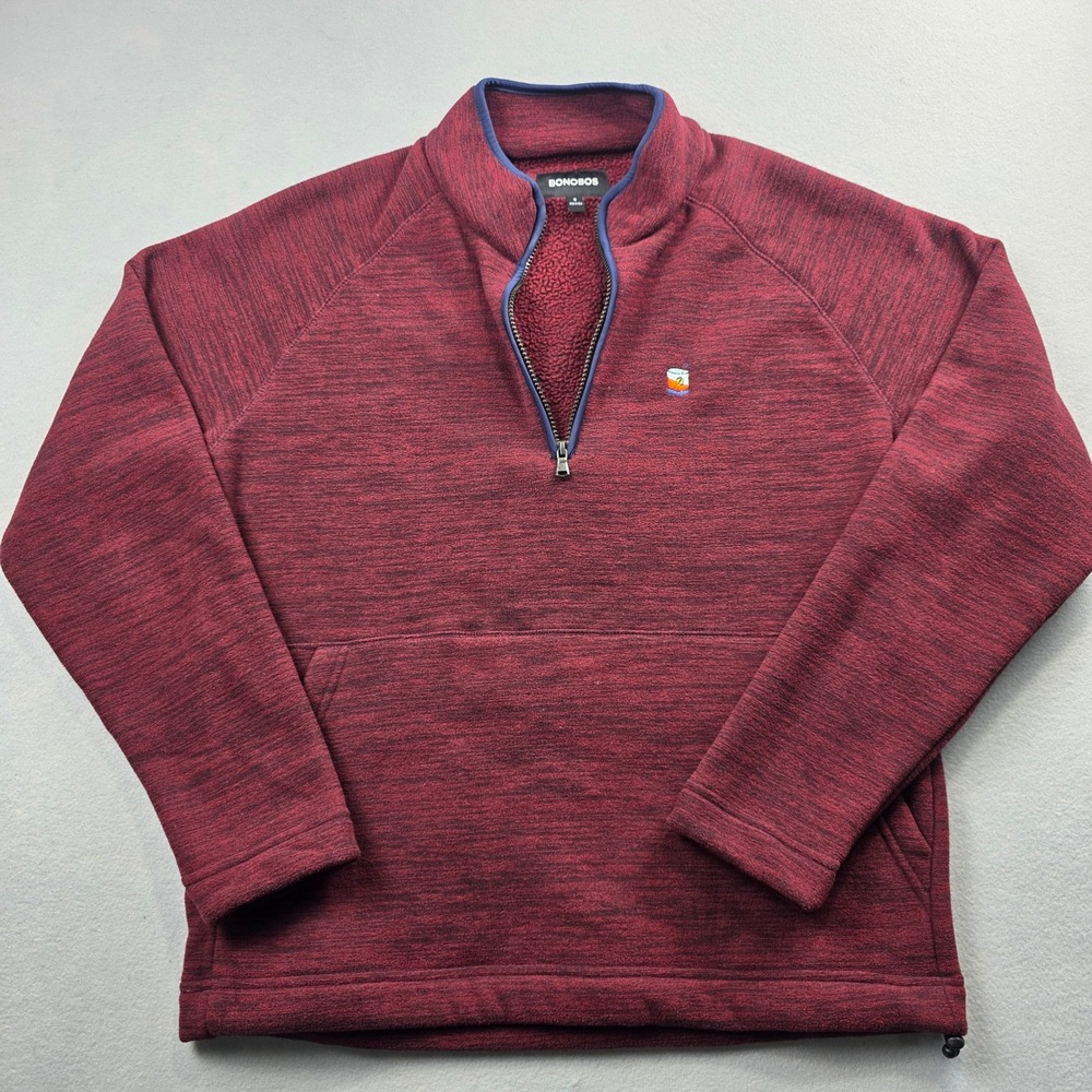 Bonobos Mens Quarter Zip Sherpa Lined Fleece Pullover Burgundy Space Dye Small‎